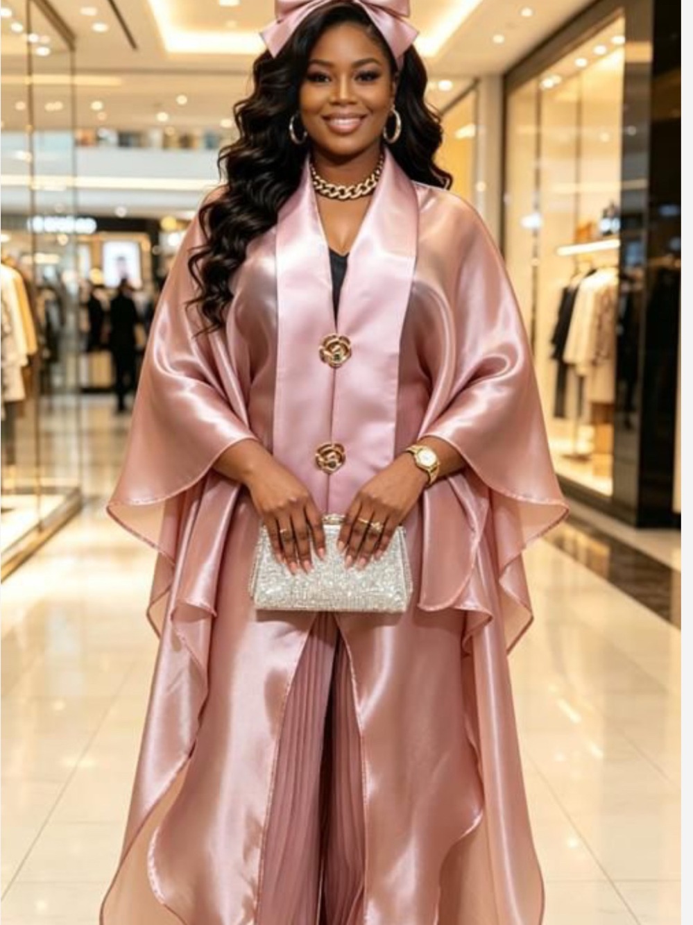 Satin Rose Pink Draped Cape Coat
